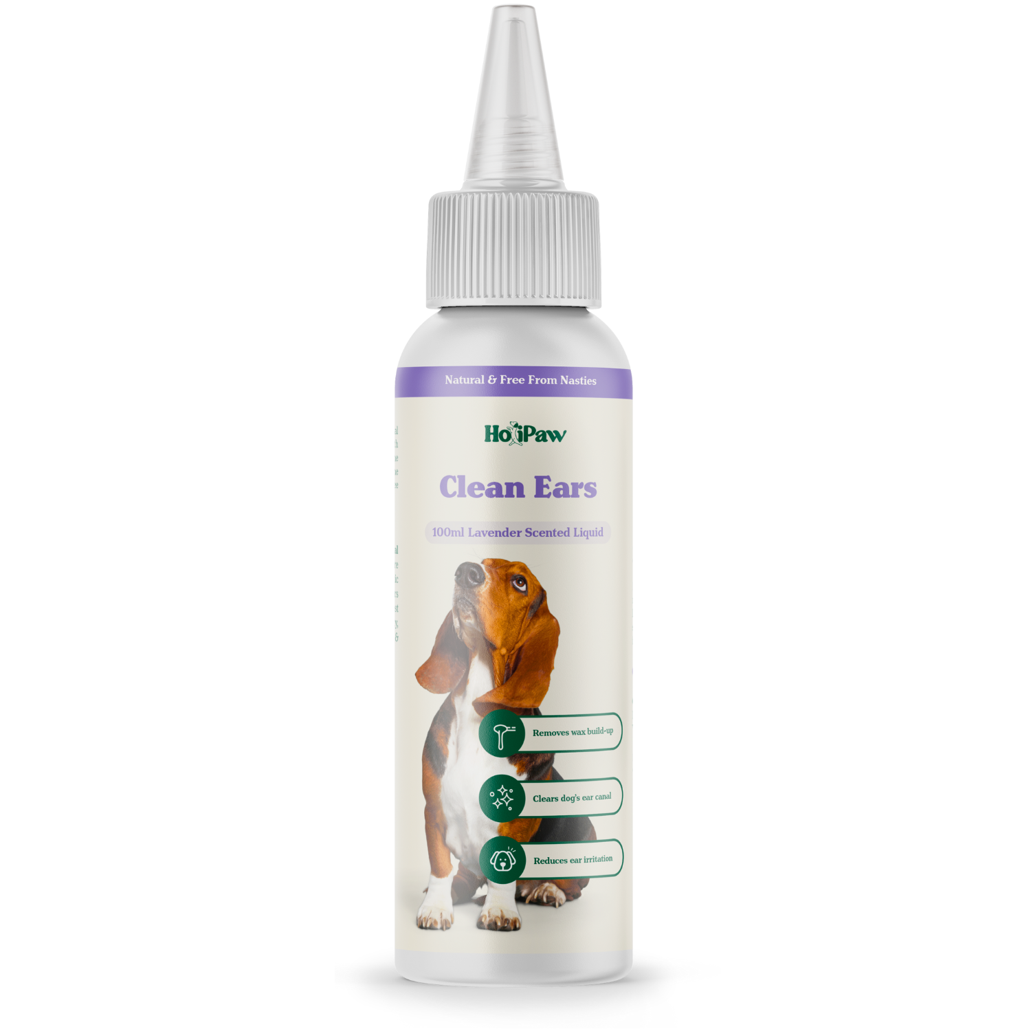 HoliPaw Clean Ears gentle and natural ear wash for dogs, removes dog ear wax, prevent dog ear infections, 100ml non-staining dog ear cleaning solution