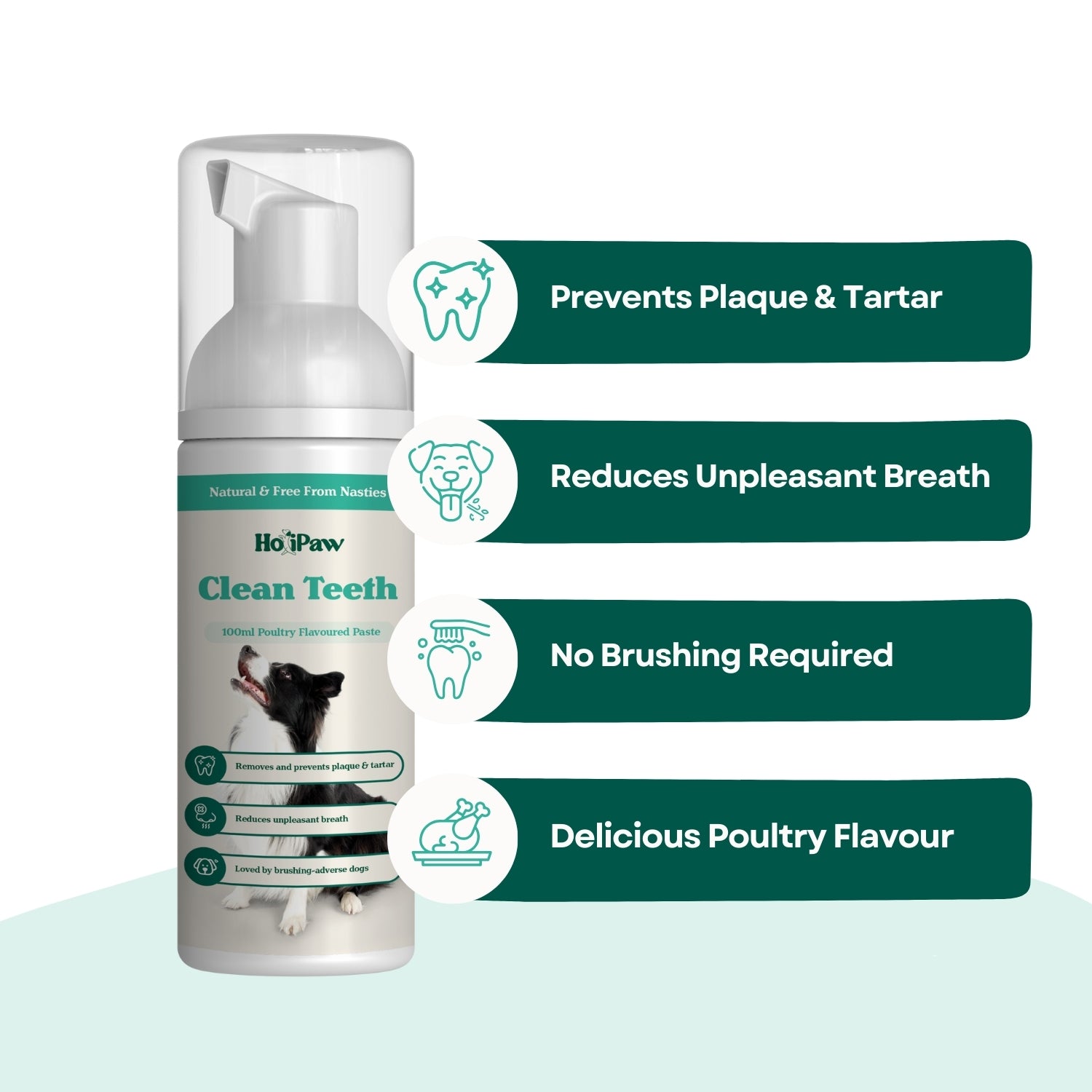 HoliPaw Clean Teeth natural dog toothpaste benefits, full dog dental care, healthy gums for dogs, bad breath cure for dogs