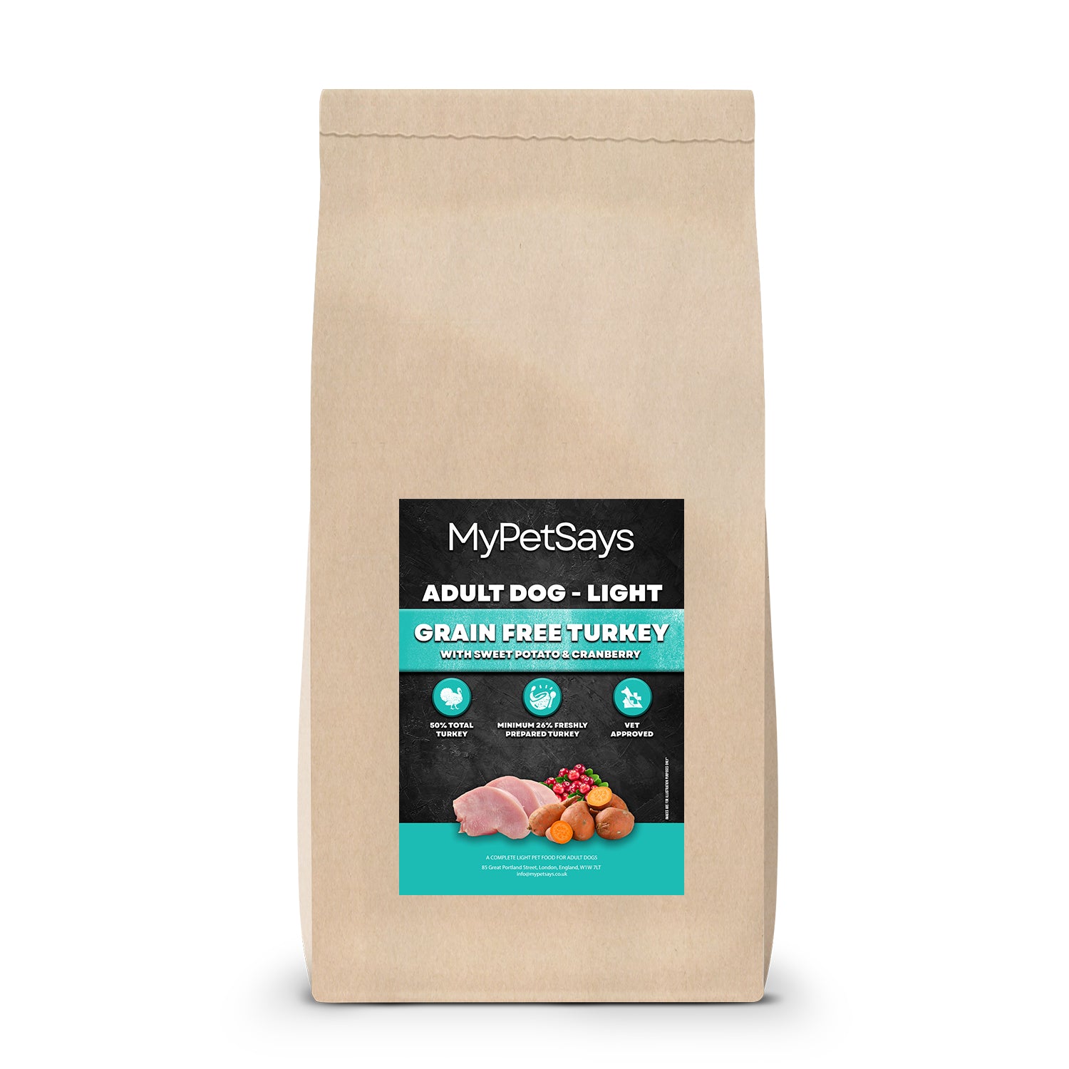 Grain Free Adult Light Dog Food - Turkey, Sweet Potato and Cranberry 15kg Bag