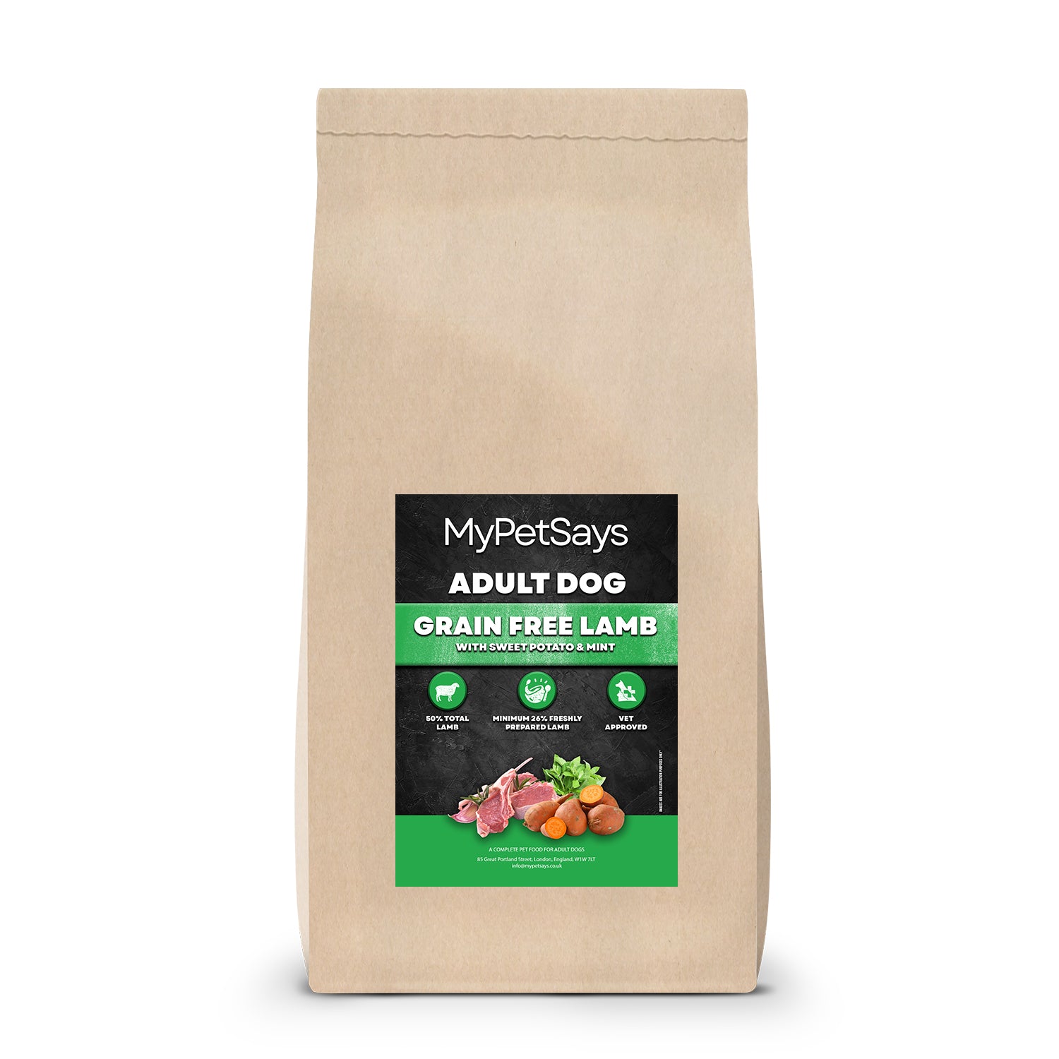 Grain Free Dog Food - Lamb, Sweet Potato & Mint 15kg Bag