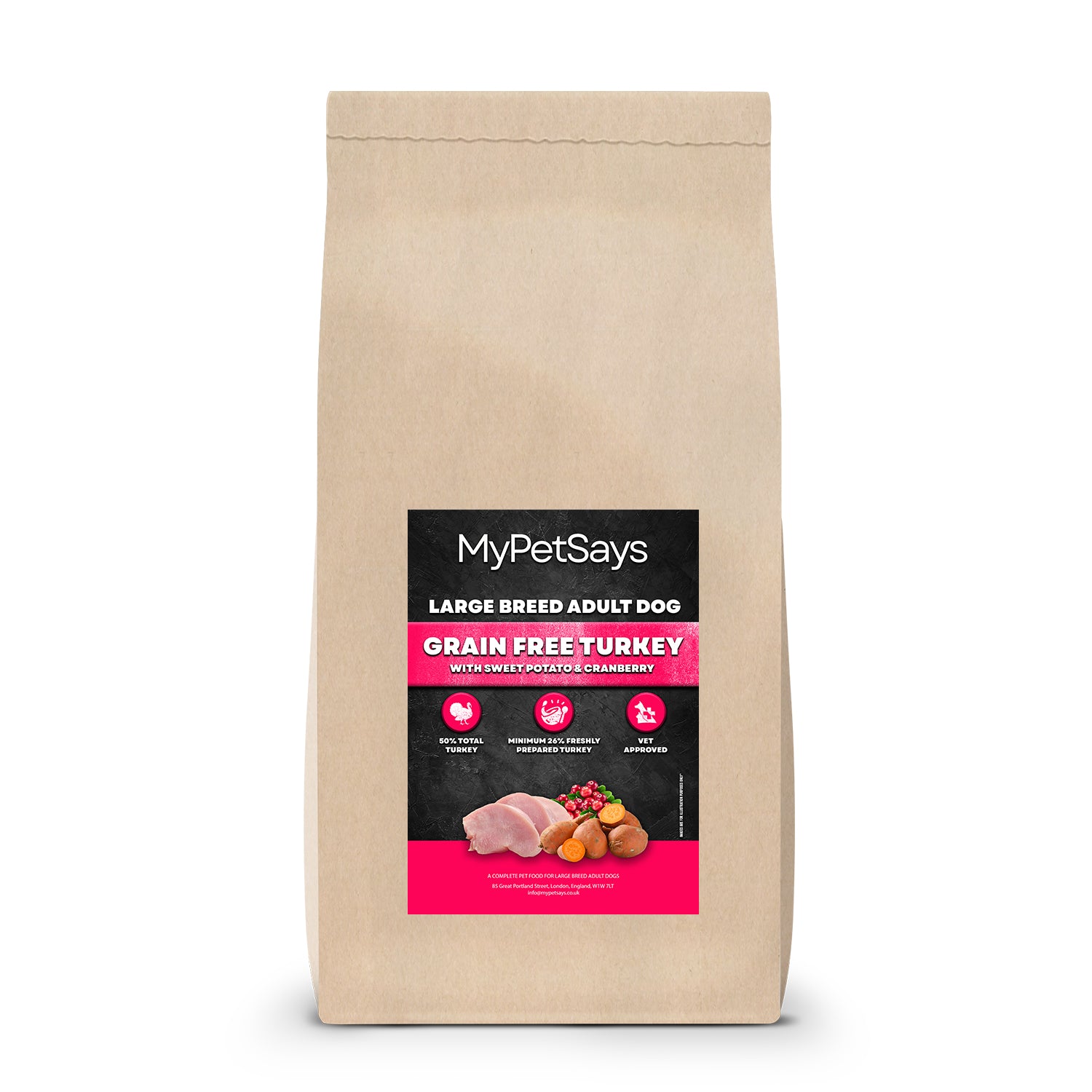 Grain Free Dog Food - Large Breed Turkey, Sweet Potato & Cranberry 15kg Bag