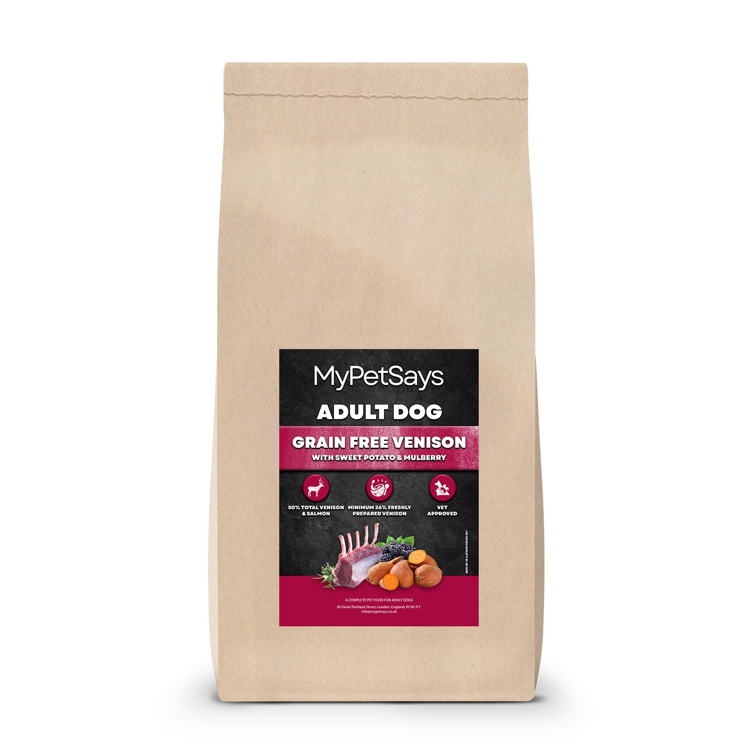 Grain Free Dog Food - Venison, Sweet Potato & Mulberry 15kg Bag