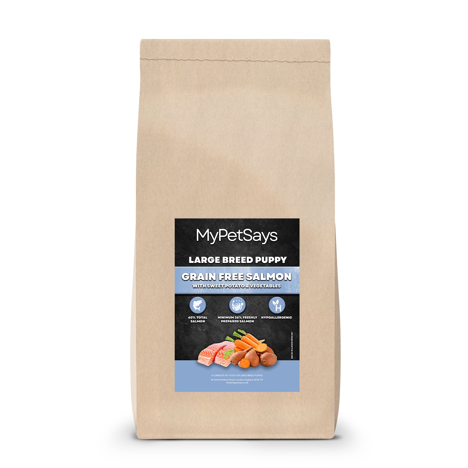 Grain Free Large Breed Puppy Food - Salmon with Sweet Potato & Vegetables 15kg Bag
