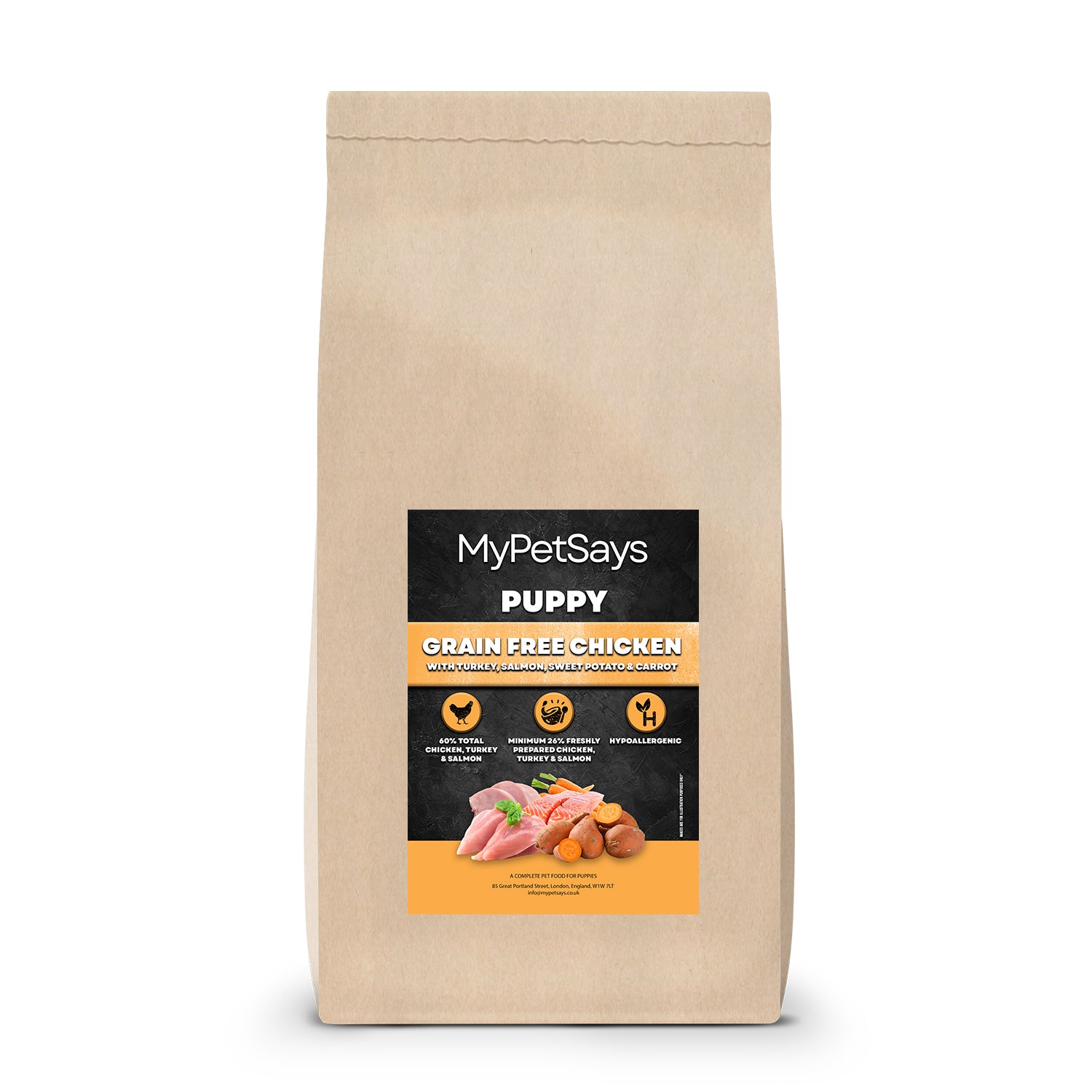Grain Free Puppy Food - Chicken with Sweet Potato, Carrots & Peas 15kg Bag