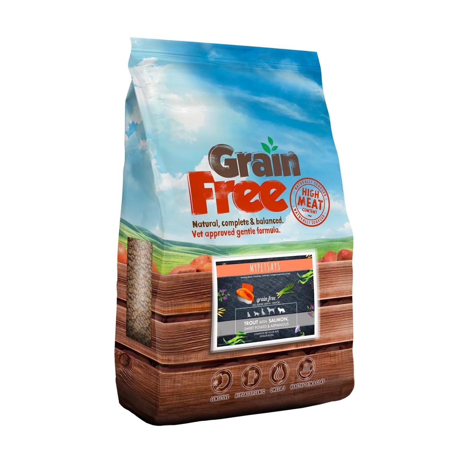 Grain Free Senior Dog Food - Trout with Salmon, Sweet Potato & Asparagus