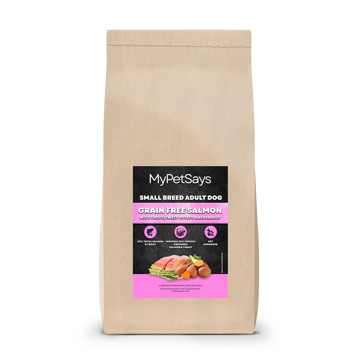 Grain Free Small Breed Dog Food - Salmon with Trout, Sweet Potato & Asparagus 15kg Bag