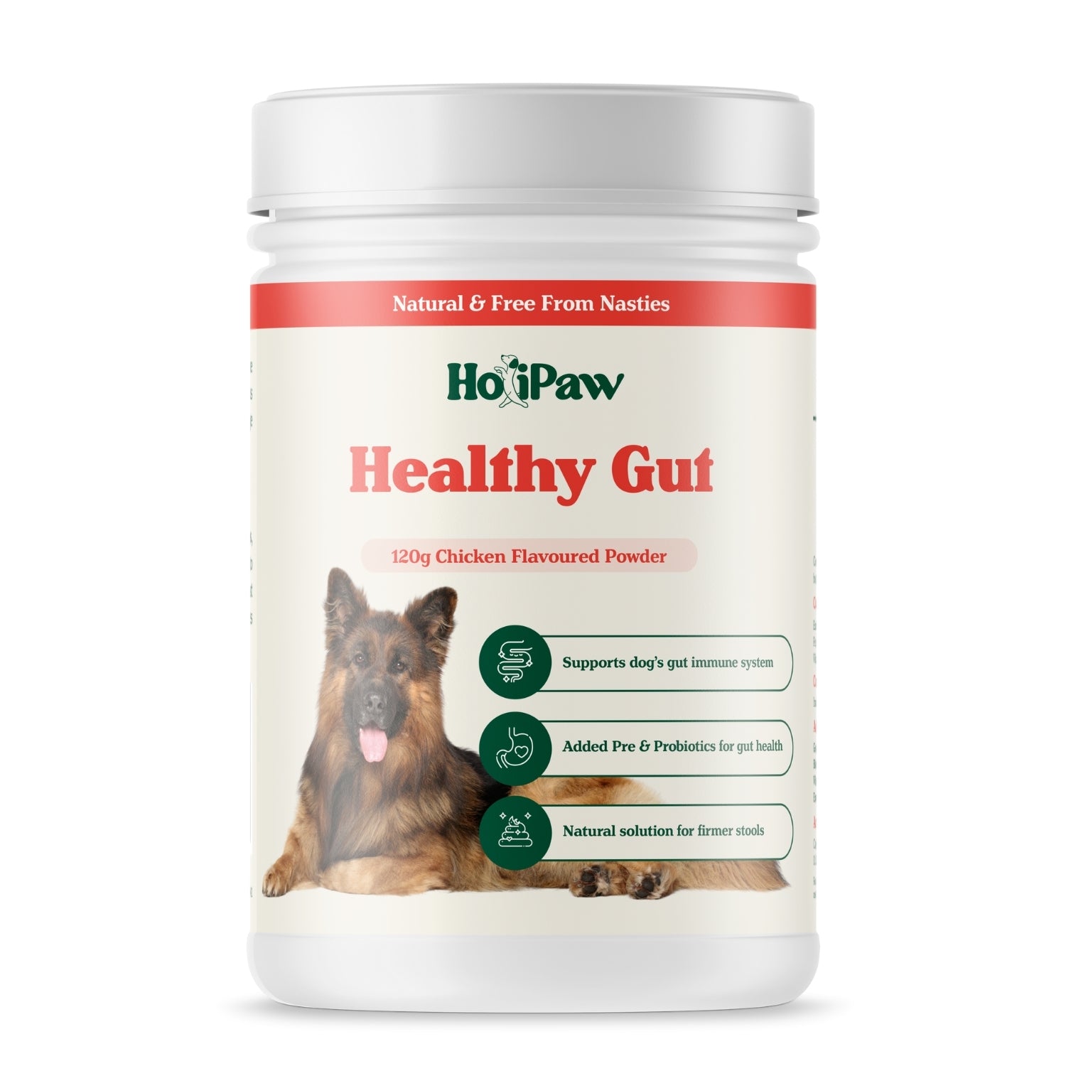 HoliPaw Healthy Gut gentle dog Probiotic supplement for digestion & immunity, for dogs  with diarrhea, upset stomach and smelly farting, 120g chicken flavoured powder