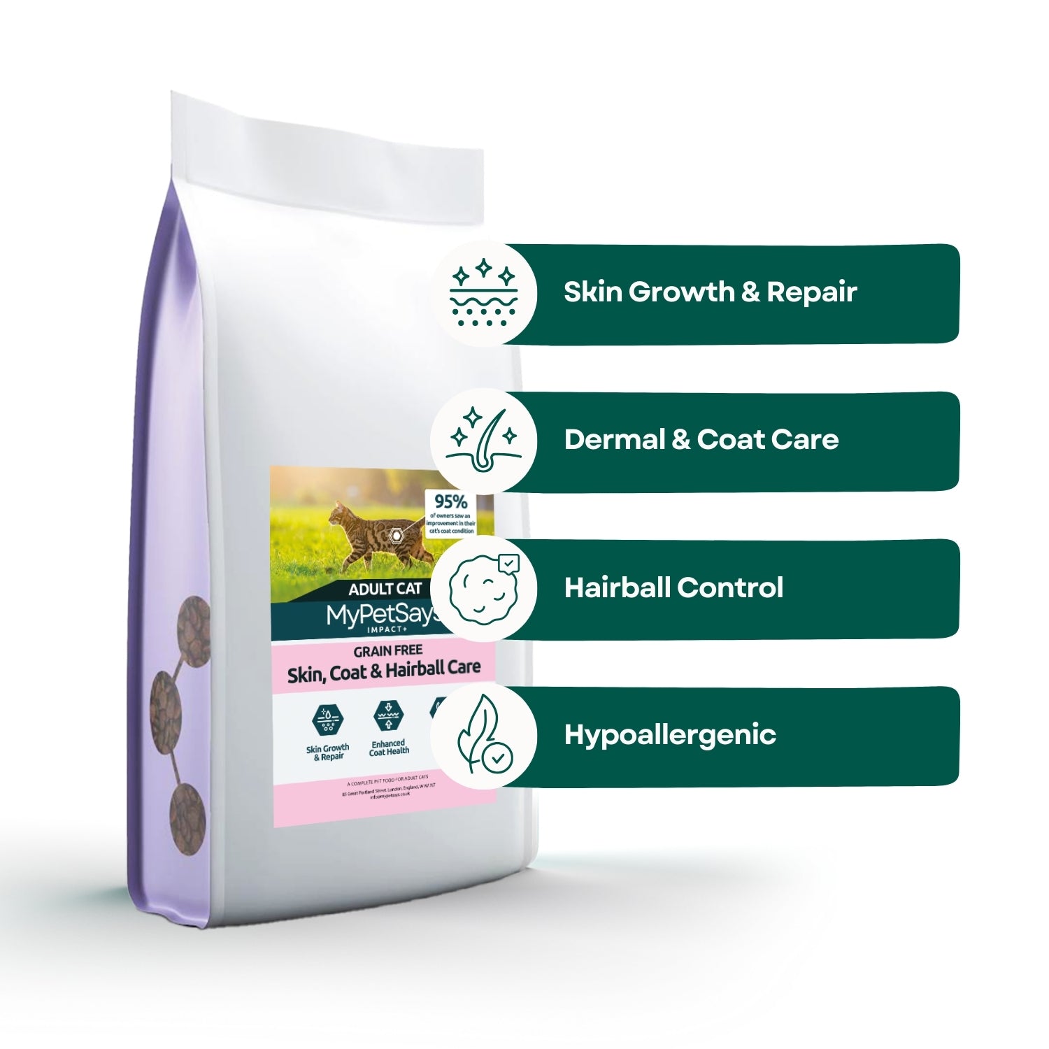Benefits of Hydrolysed Cat Food Impact+ Hypoallergenic Cat Food for Skin, Coat & Hairball Care - Salmon