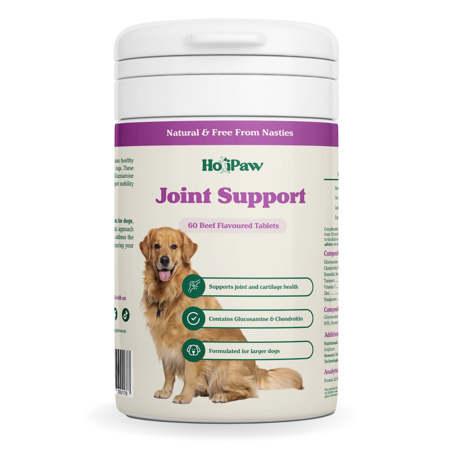 HoliPaw Joint Support - Joint Supplement for Dogs, Best joint care for Adult Dogs with Glucosamine, Chondroitin, Turmeric, 60 Beef-Flavoured, Tasty Tablets