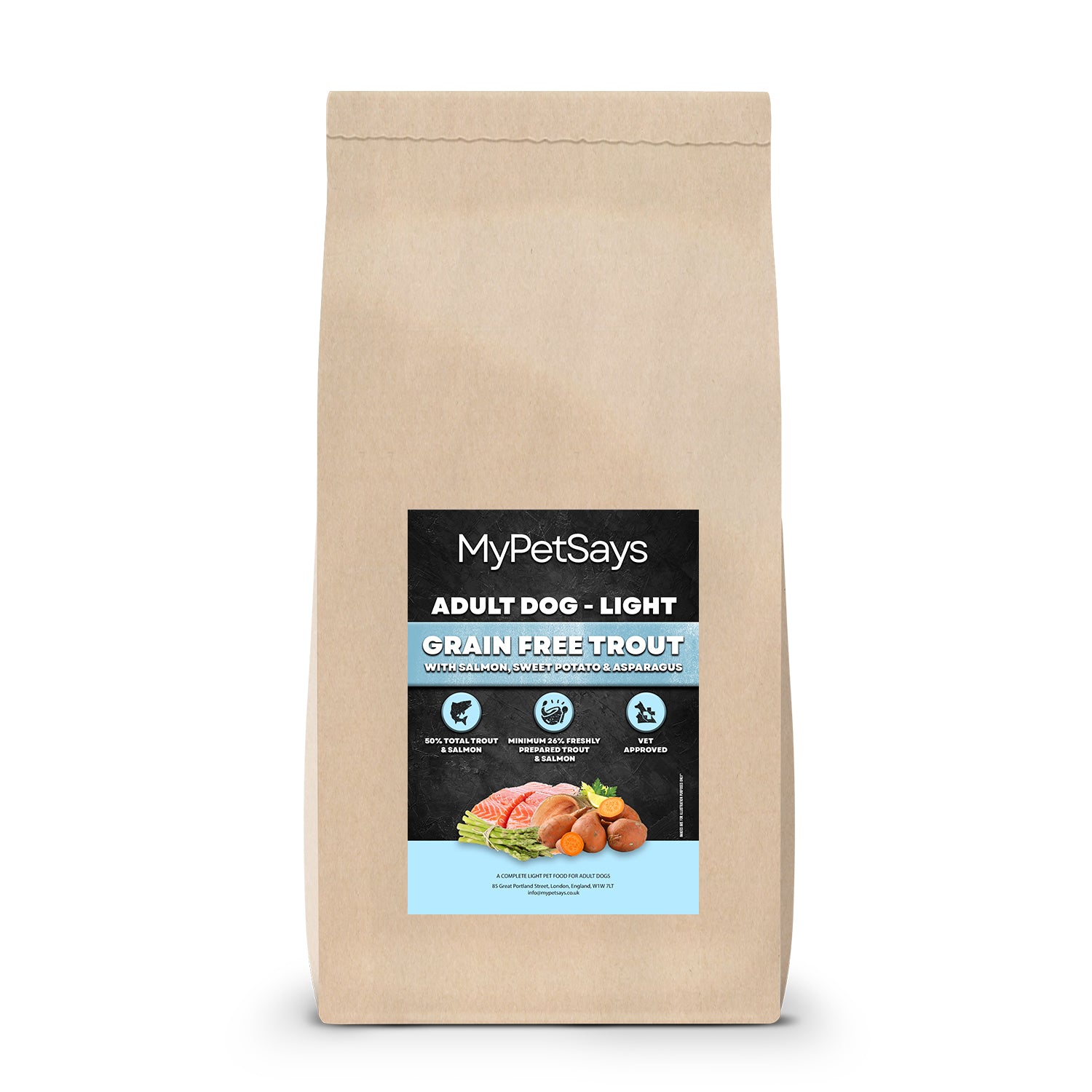 Grain Free Adult Light Dog Food - Trout with Salmon, Sweet Potato & Asparagus 15kg Bag