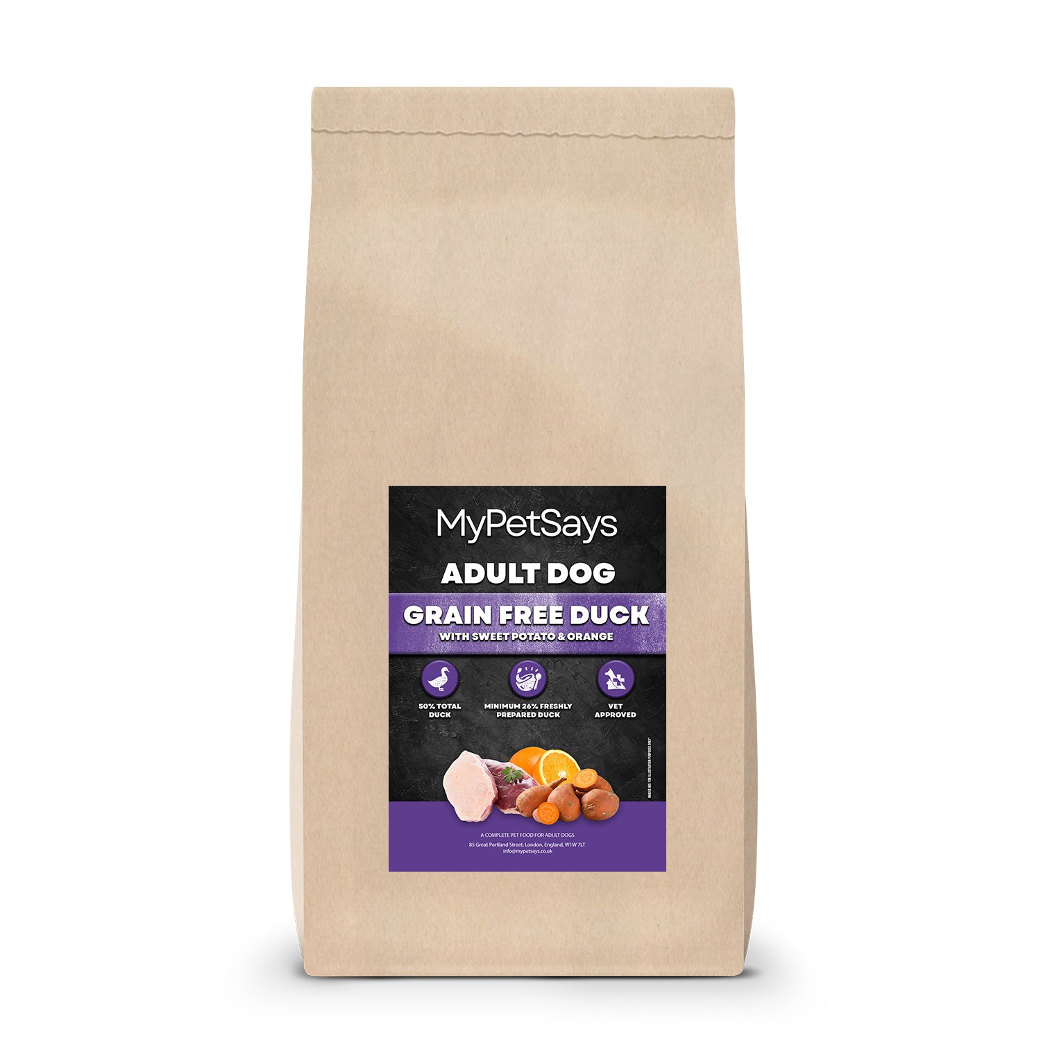 Grain Free Dog Food - Duck, Sweet Potato & Orange 15kg Bag