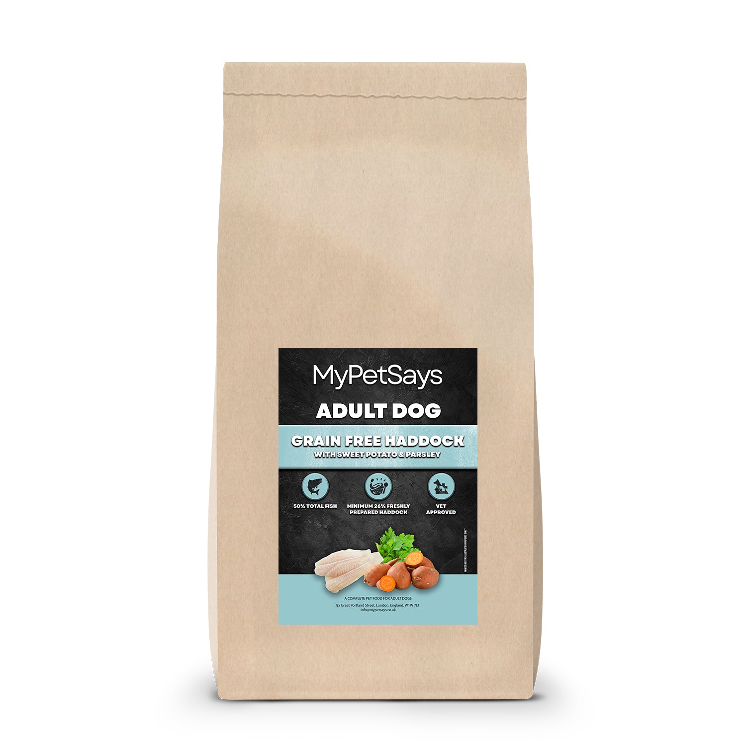 Grain Free Dog Food - Haddock with Sweet Potato & Parsley 15kg bag