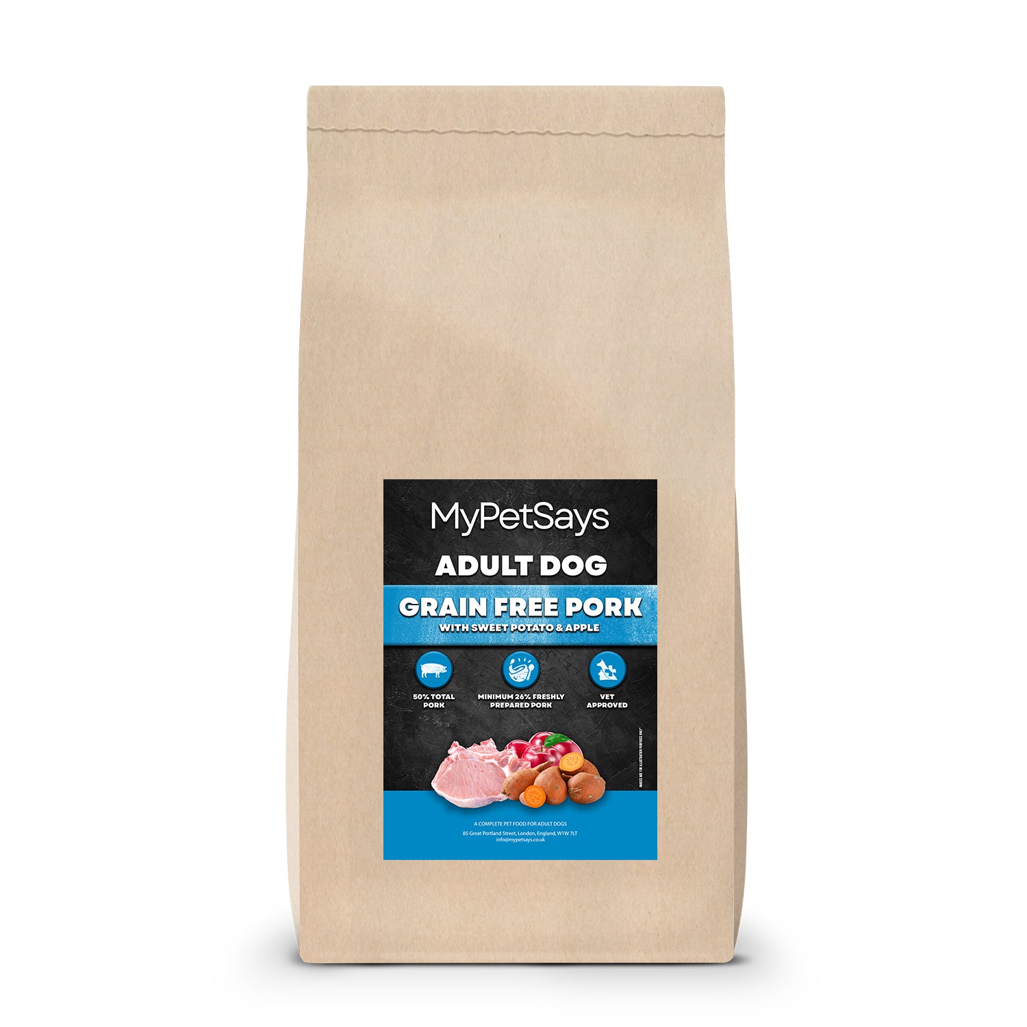 Grain Free Dog Food - Pork, Sweet Potato & Apple 15kg Bag
