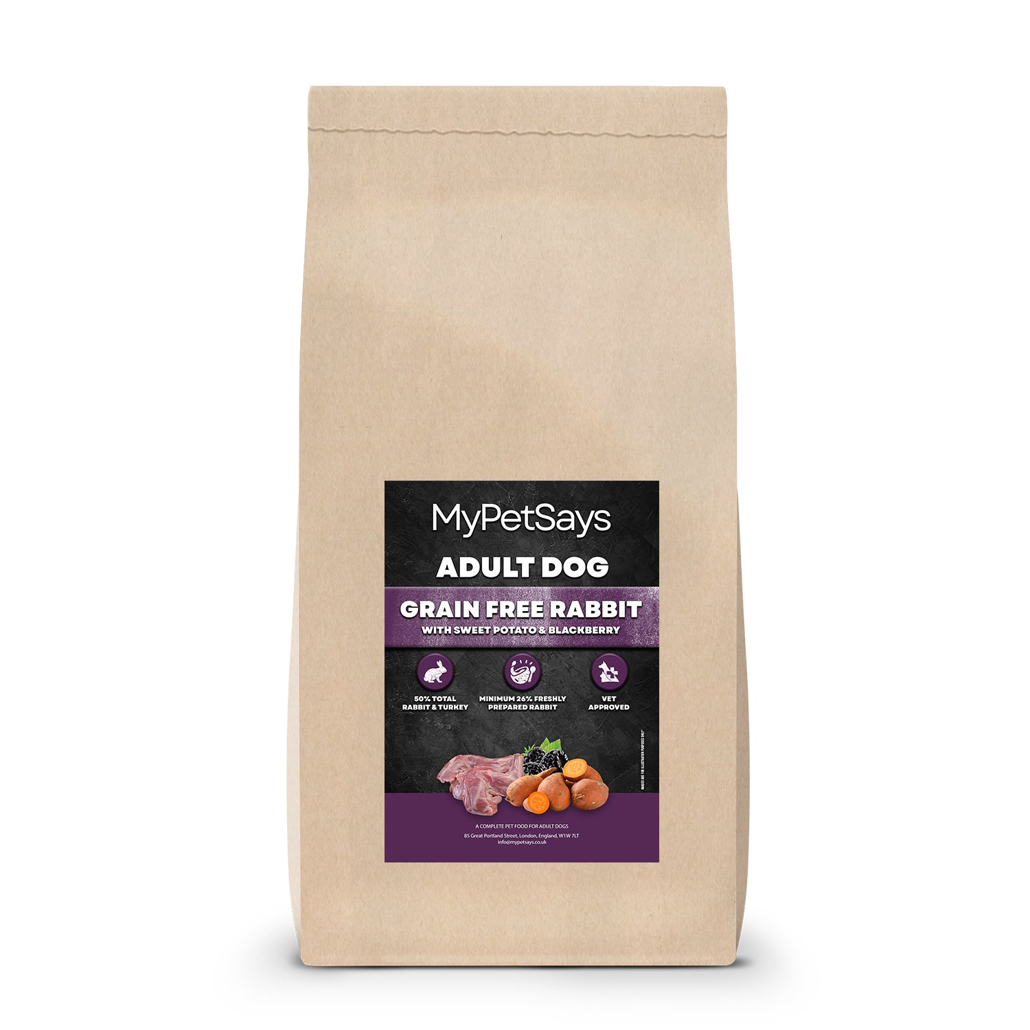 Grain Free Dog Food - Rabbit with Turkey, Sweet Potato & Blackberry 15kg Bag