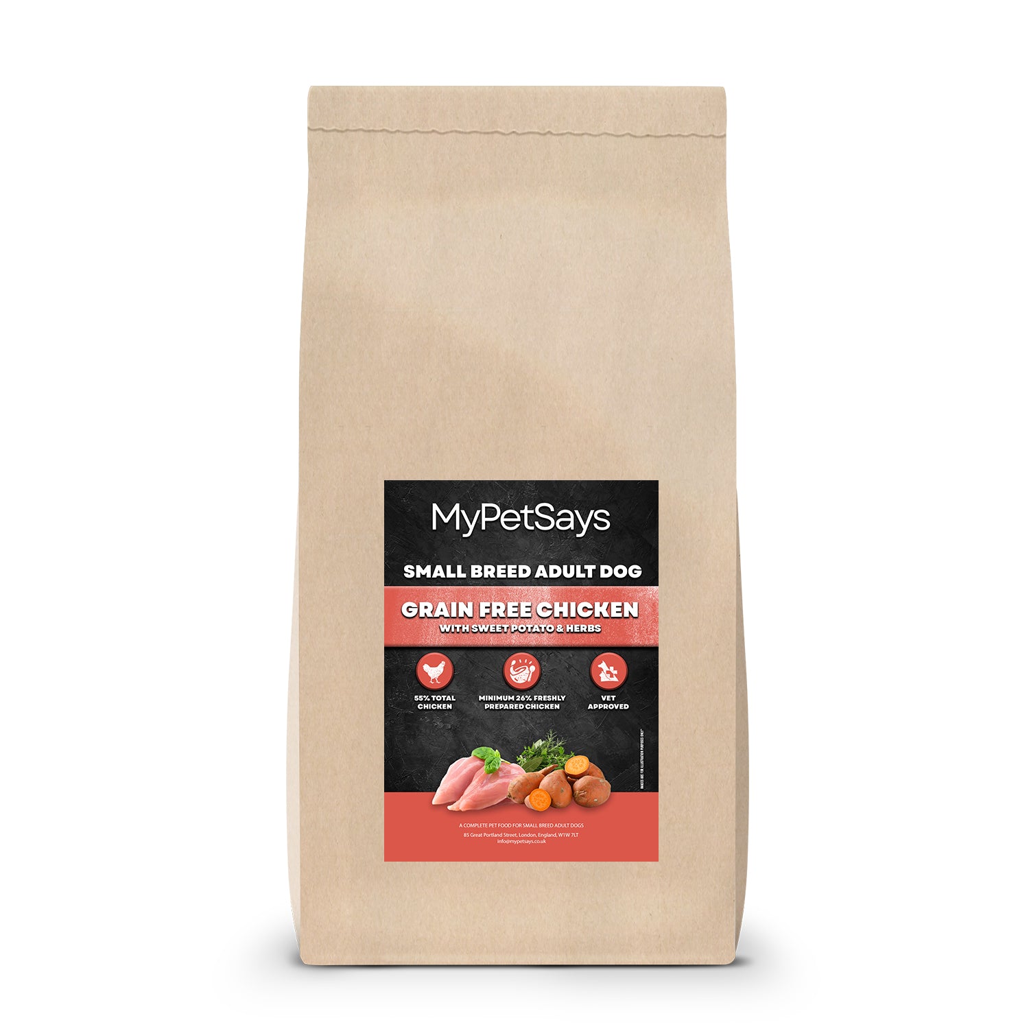 Grain Free Dog Food - Small Breed Chicken, Sweet Potato & Herb 15kg Bag