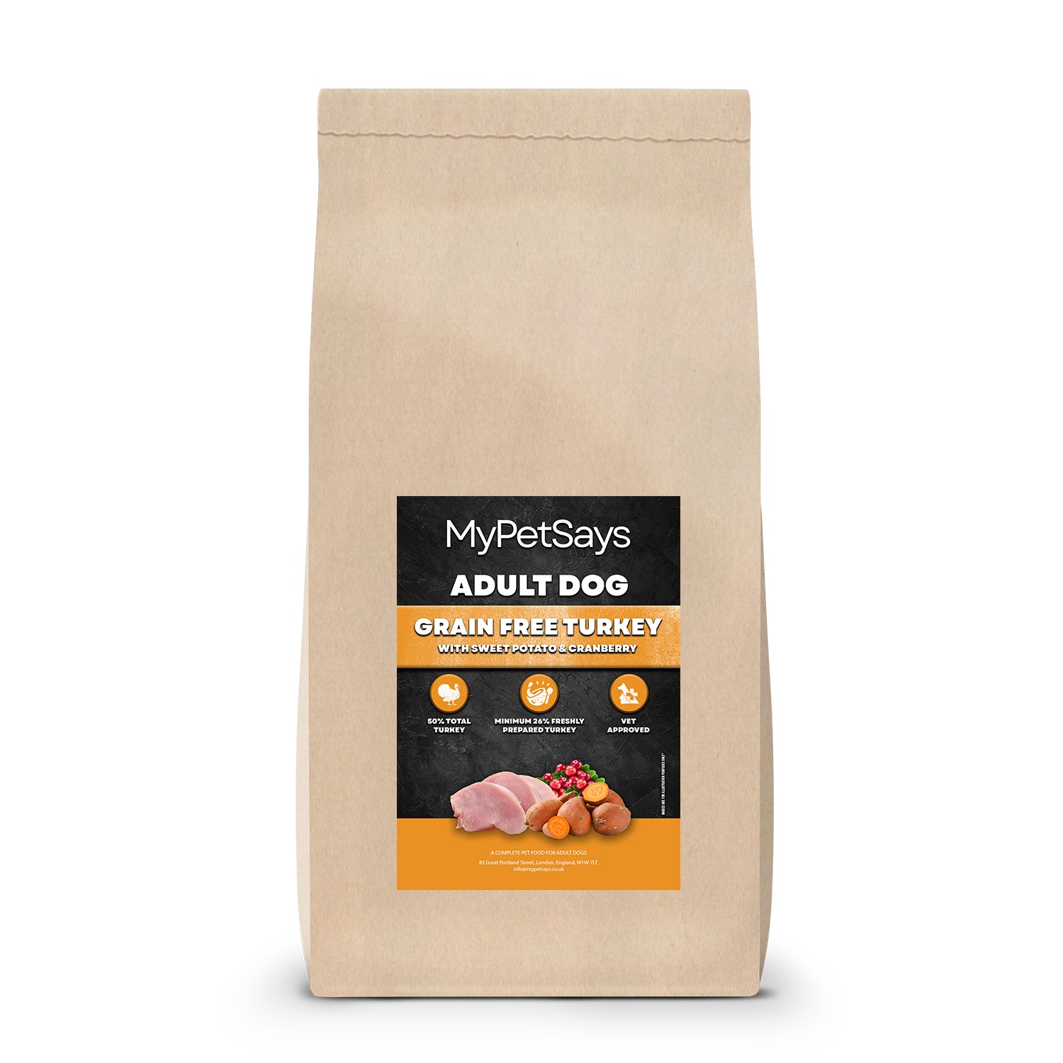 Grain Free Dog Food - Turkey, Sweet Potato & Cranberry 15kg Bag