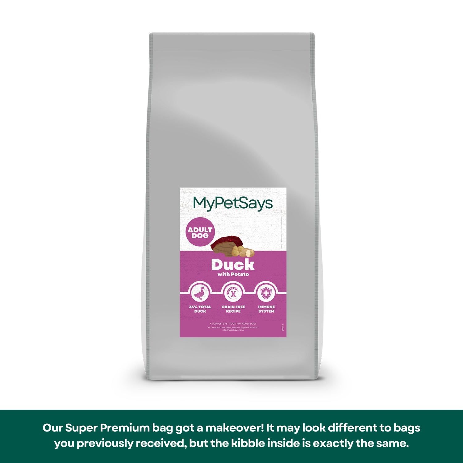 Super Premium Adult No Added Grain or Cereal Dog Food - Duck & Potato