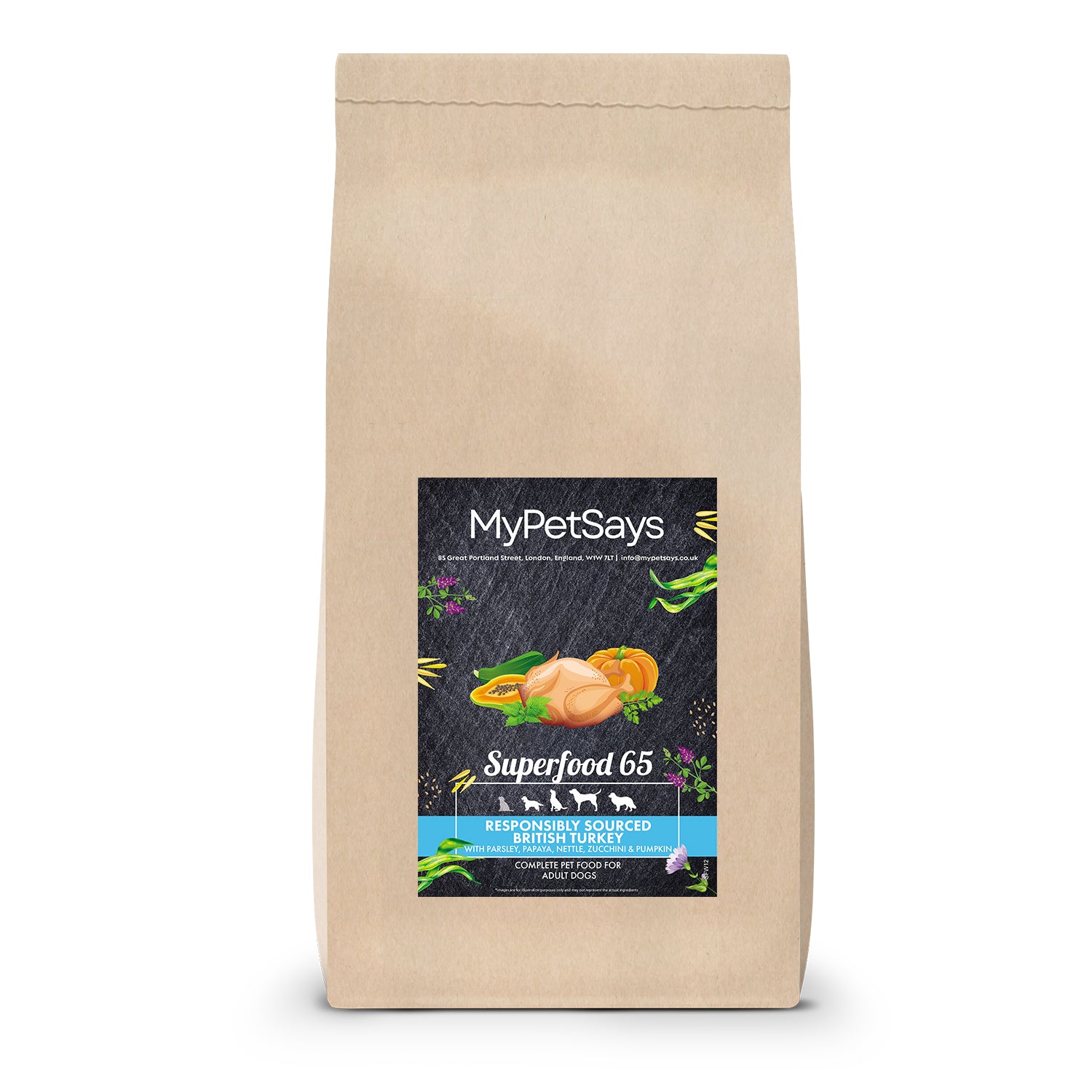 Superfood 65 Adult Dog Food - Responsibly Sourced British Turkey & Pork 15kg bag